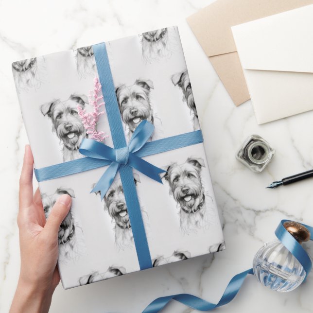 Schnauzer Pencil Sketch Portrait Wrapping Paper (Gifting)