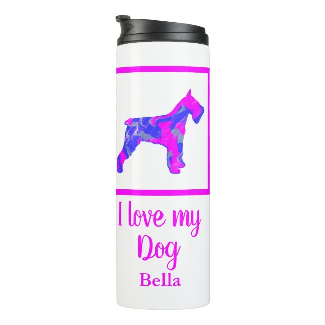 Schnauzer Pet Dog Hot Pink & Blue Silhouette Thermal Tumbler (Rotated Right)