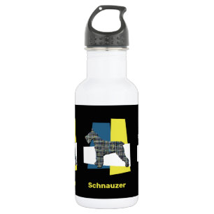 Schnauzer Pet Dog Silhouette Yellow & Blue Grid 532 Ml Water Bottle