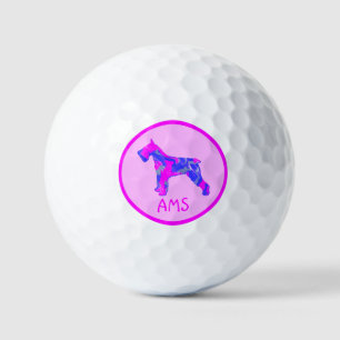 Schnauzer Pink Dog Silhouette Monogram Golf Balls