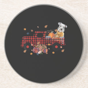 Schnauzer Pumpkin Truck Thanksgiving Halloween Coaster