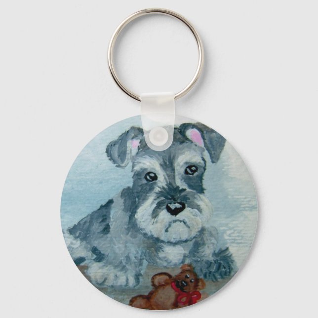 Schnauzer Pup with Teddy key chain (Front)