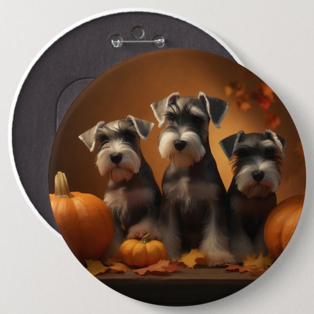 Schnauzer Puppy Autumn Delight Pumpkin  6 Cm Round Badge (Front & Back)