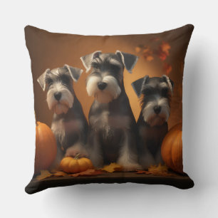 Schnauzer Puppy Autumn Delight Pumpkin Cushion