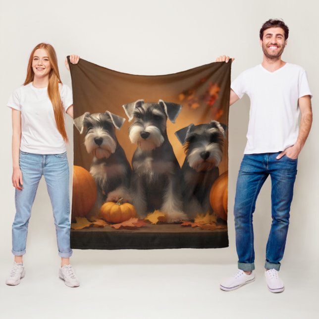 Schnauzer Puppy Autumn Delight Pumpkin  Fleece Blanket (In Situ)