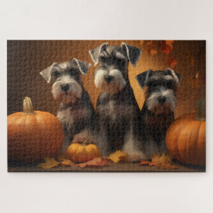 Schnauzer Puppy Autumn Delight Pumpkin Jigsaw Puzzle