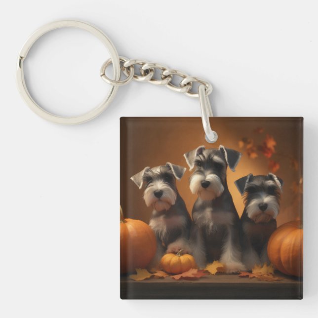 Schnauzer Puppy Autumn Delight Pumpkin  Key Ring (Front)