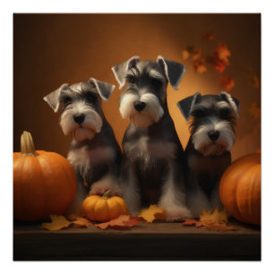 Schnauzer Puppy Autumn Delight Pumpkin Poster