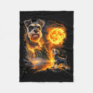 Schnauzer Puppy Howling to Protector Under The Fleece Blanket