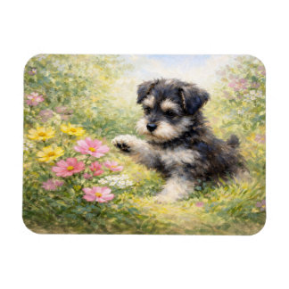 Schnauzer Puppy Springtime Flowers Flexible Magnet