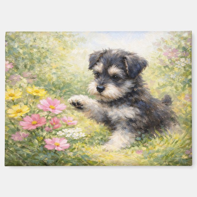 Schnauzer Puppy Springtime Flowers Magnet (Front)