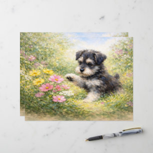 Schnauzer Puppy Springtime Flowers Scrapbook Paper