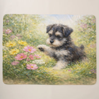 Schnauzer Puppy Springtime Flowers Sherpa Blanket