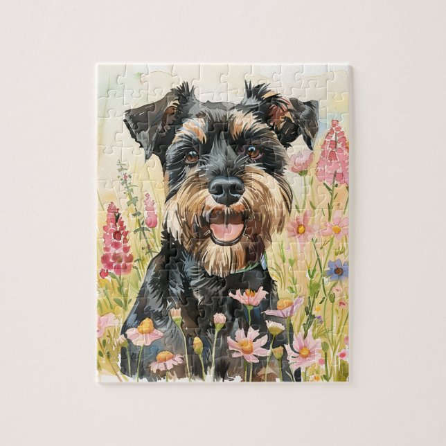 Schnauzer Puzzle – Dog Lover’s Watercolor Jigsaw G (Vertical)