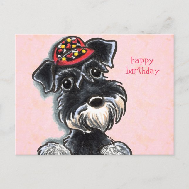 Schnauzer Red Cap Off-Leash Art™ Postcard (Front)