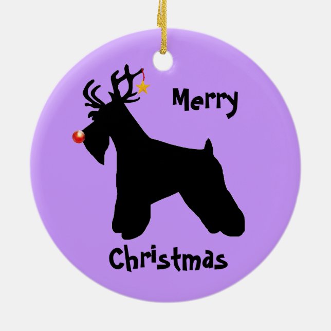 Schnauzer Reindeer Christmas Ceramic Tree Decoration (Back)