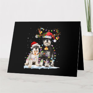 Schnauzer Reindeer Santa Hat Xmas Lights Christmas Card