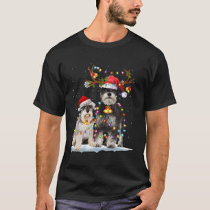 Schnauzer Reindeer Santa Hat Xmas Lights Xmas Dog T-Shirt