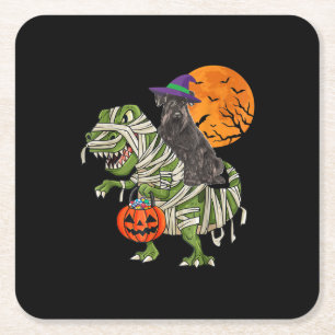Schnauzer Riding Mummy Halloween Dinosaur Square Paper Coaster