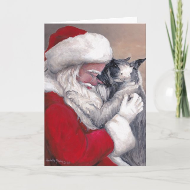 Schnauzer  Santa Dog Art Christmas Greeting Card (Front)