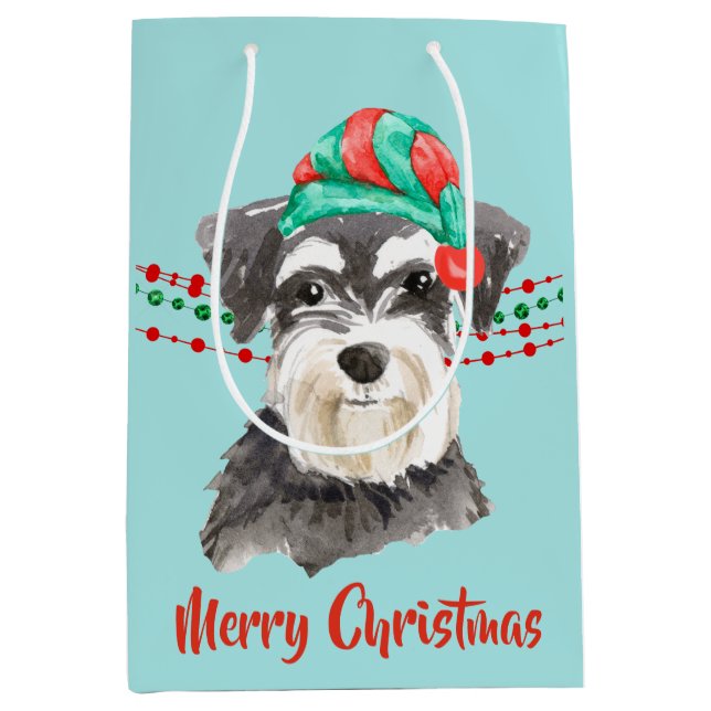 Schnauzer Santa Hat Holiday String Beads Medium Gift Bag (Front)