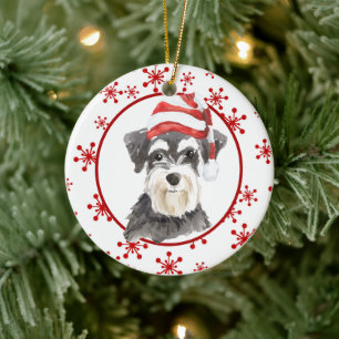 Schnauzer Santa Hat Red Snowflake Template Ceramic Ornament