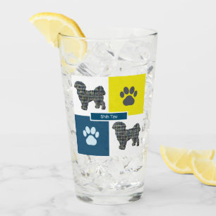 Schnauzer Silhouette Dog & Paw Y&B Grid Glass