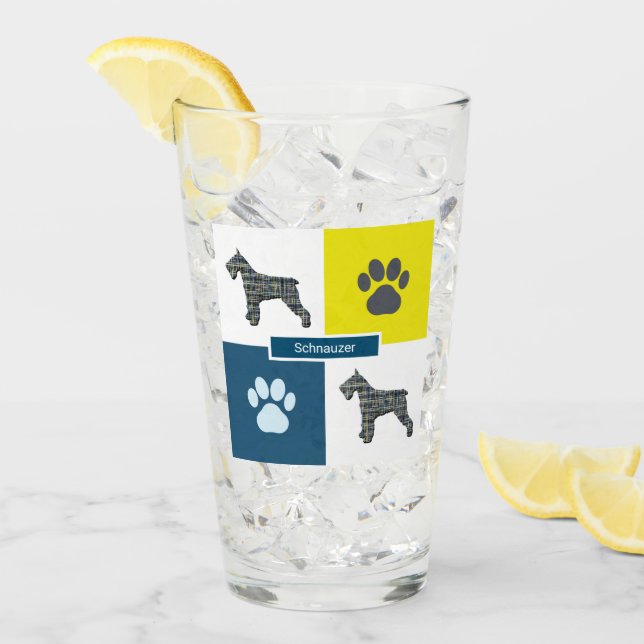 Schnauzer Silhouette Dog & Paw Y&B Grid Glass (Front Ice)