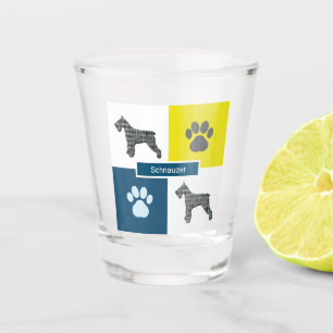Schnauzer Silhouette Dog & Paw Y&B Grid Shot Glass