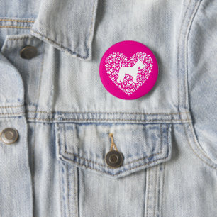 Schnauzer Silhouette Heart Paws Print - Dog Lover 6 Cm Round Badge