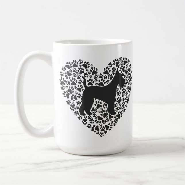 Schnauzer Silhouette Heart Paws Print - Dog Lover Coffee Mug (Left)