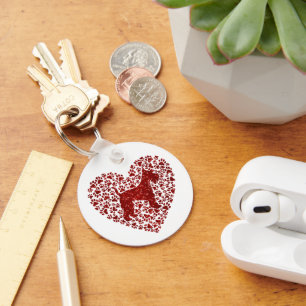 Schnauzer Silhouette Heart Paws Print - Dog Lover Key Ring