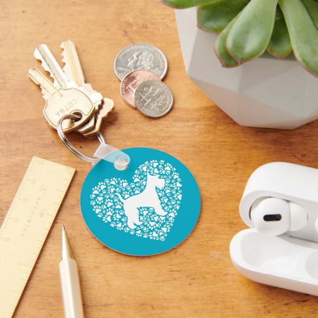 Schnauzer Silhouette Heart Paws Print - Dog Lover Key Ring (Desk)
