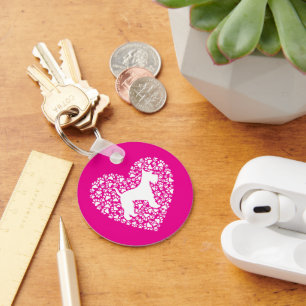 Schnauzer Silhouette Heart Paws Print - Dog Lover Key Ring