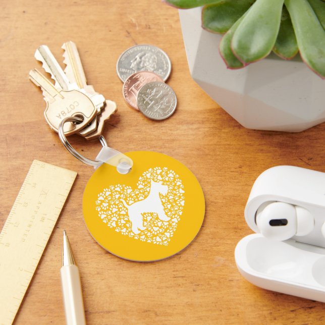Schnauzer Silhouette Heart Paws Print - Dog Lover Key Ring (Desk)