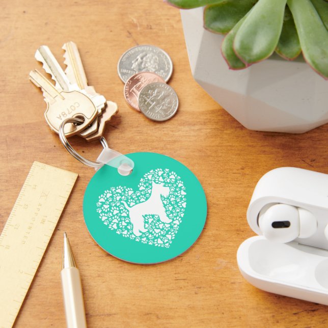 Schnauzer Silhouette Heart Paws Print - Dog Lover Key Ring (Desk)
