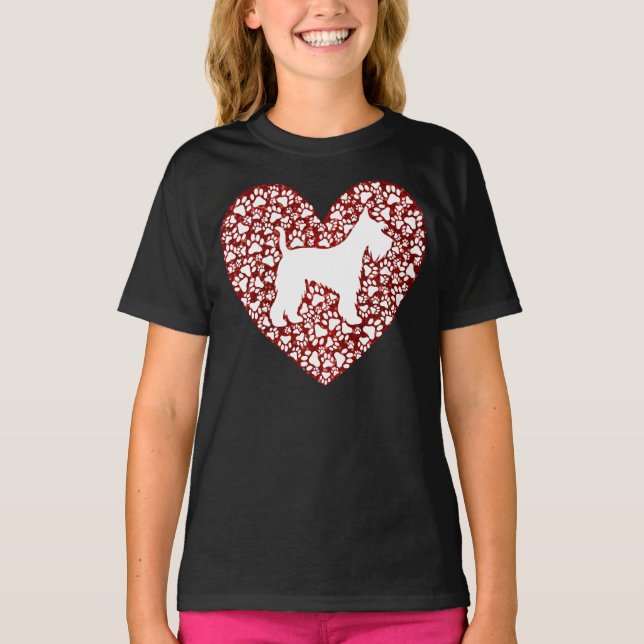 Schnauzer Silhouette Heart Paws Print - Dog Lover T-Shirt (Front)