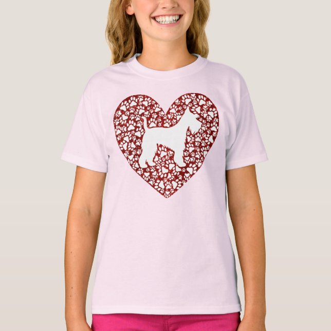 Schnauzer Silhouette Heart Paws Print - Dog Lover T-Shirt (Front)