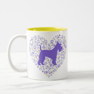 Schnauzer Silhouette Heart Paws Print - Dog Lover Two-Tone Coffee Mug
