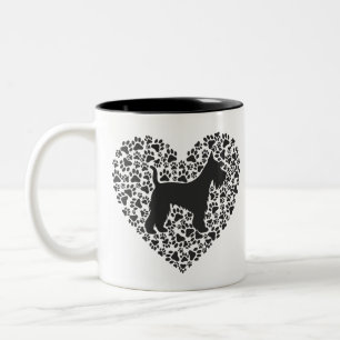 Schnauzer Silhouette Heart Paws Print - Dog Lover Two-Tone Coffee Mug
