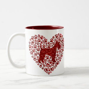 Schnauzer Silhouette Heart Paws Print - Dog Lover Two-Tone Coffee Mug