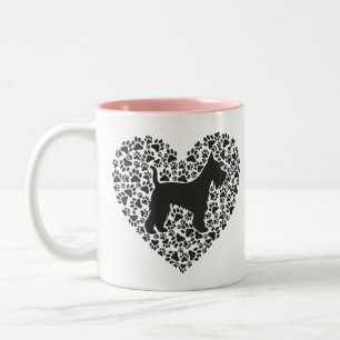 Schnauzer Silhouette Heart Paws Print - Dog Lover Two-Tone Coffee Mug