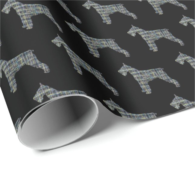 Schnauzer Silhouette Yellow & Black Grid Wrapping  Paper (Roll Corner)