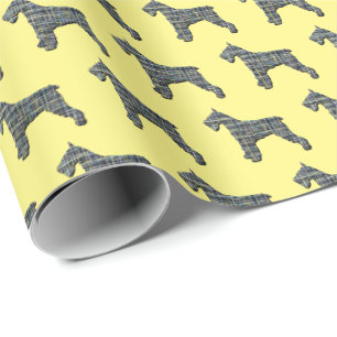 Schnauzer Silhouette Yellow & Black Grid Wrapping Paper