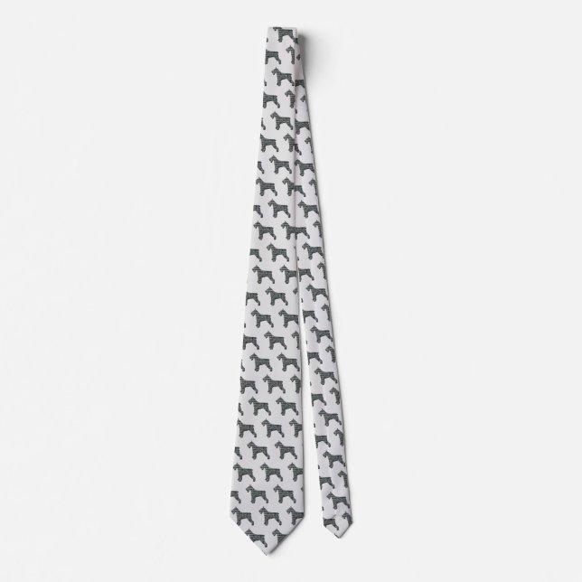 Schnauzer Silhouette Yellow & Blk Grid Light Grey Tie (Front)