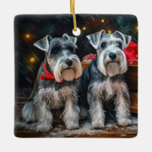 Schnauzer Snowy Sleigh Christmas Decor Ceramic Ornament