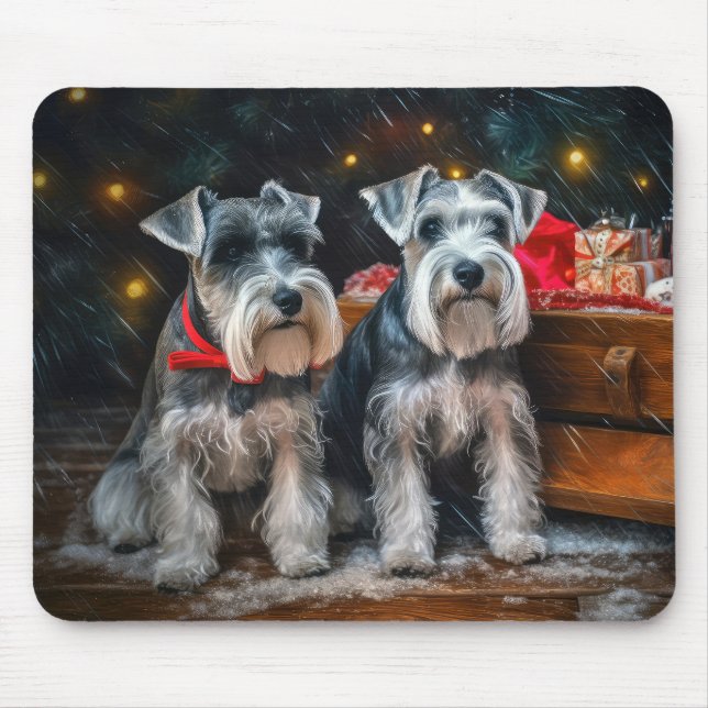 Schnauzer Snowy Sleigh Christmas Decor  Mouse Pad (Front)