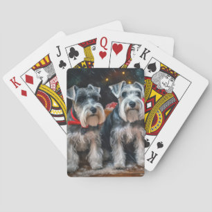 Schnauzer Snowy Sleigh Christmas Decor Playing Cards