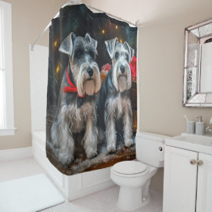 Schnauzer Snowy Sleigh Christmas Decor Shower Curtain