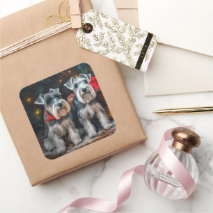 Schnauzer Snowy Sleigh Christmas Decor Square Sticker